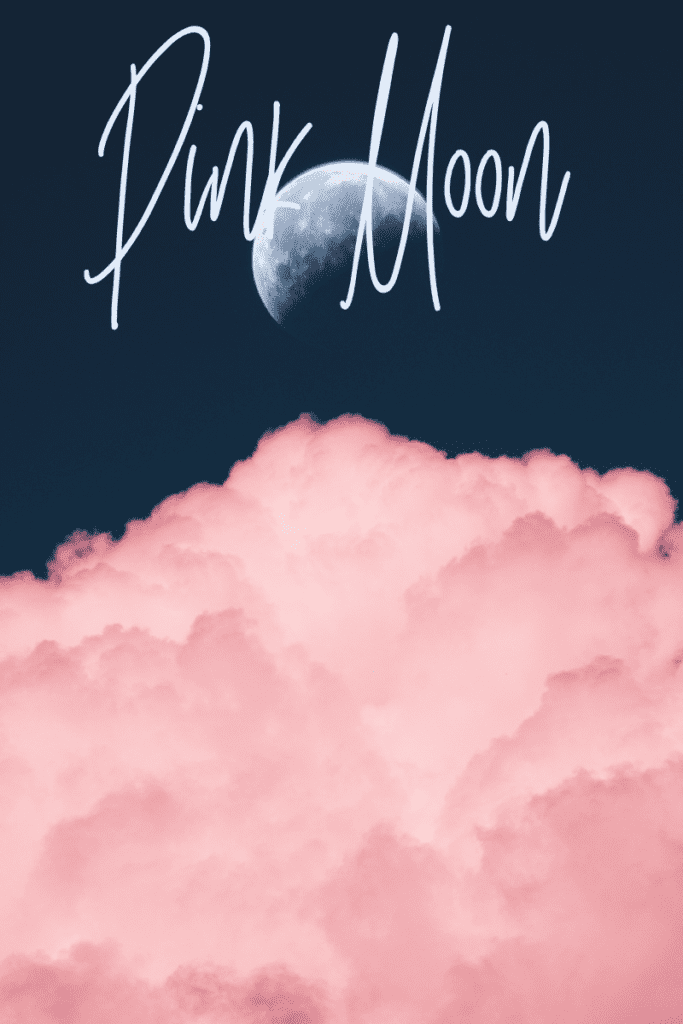 Moon with pink clouds.