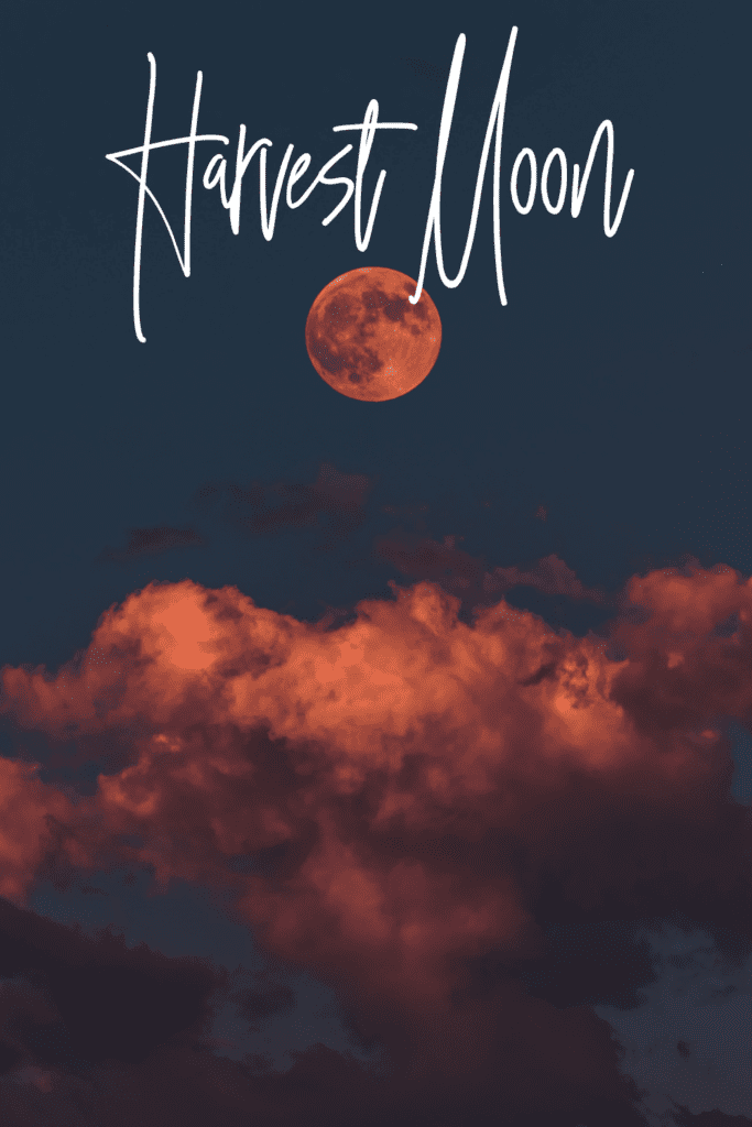 Orange Harvest Moon with orange clouds