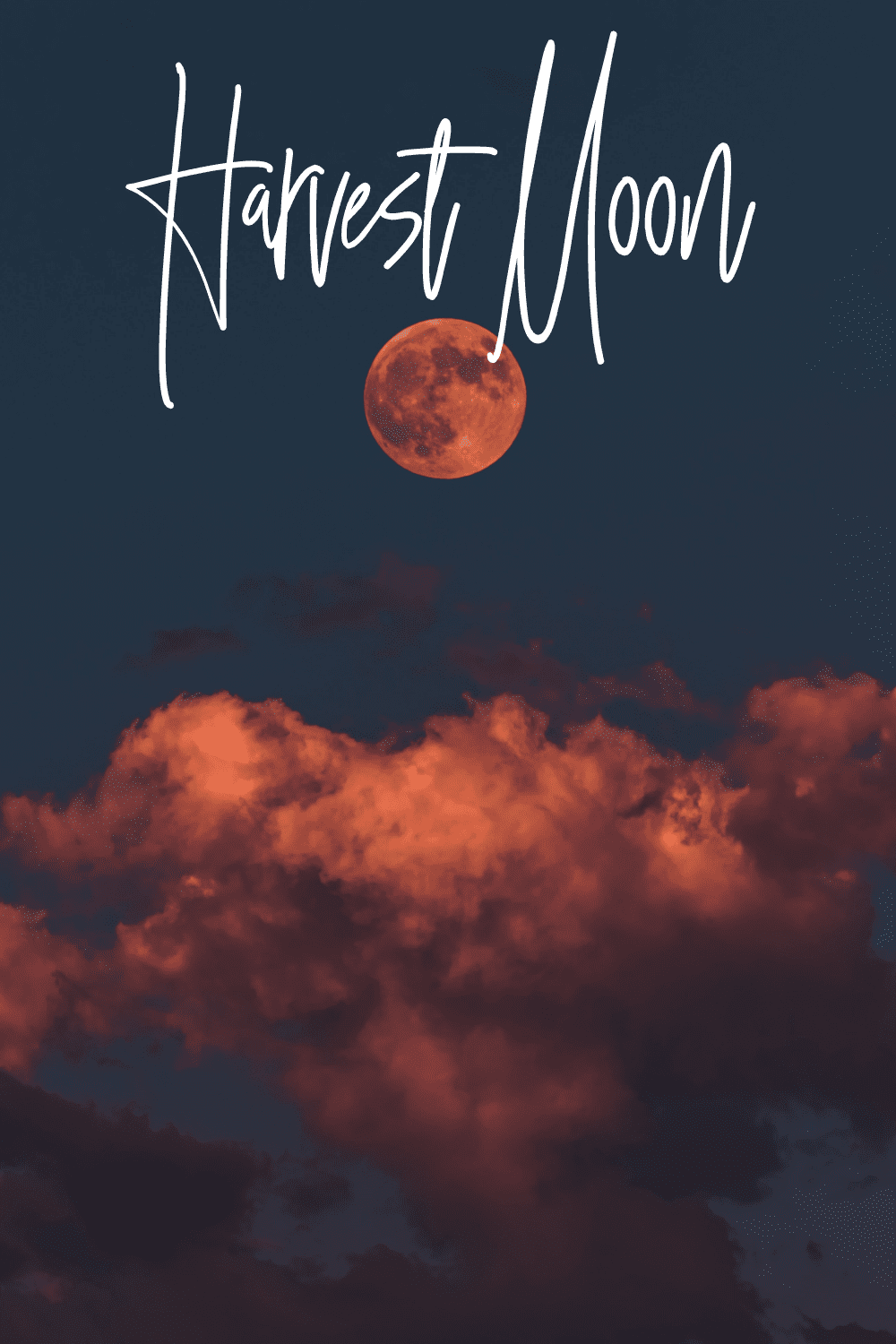 Orange moon in the clouds